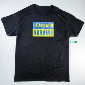 'I Stand With Ukraine' T-shirt Black Support Ukraine Flag Pride FREE SHIPPING